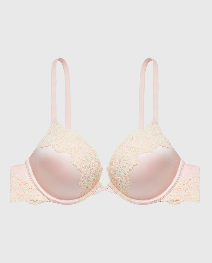 Up 2 Cup Plunge Bra with Timeless Lace Trim in Crystal Pink