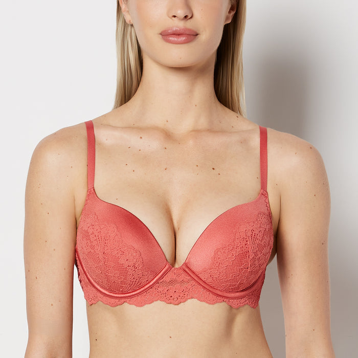 Up 2 Cup Plunge Bra with Timeless Lace Up Detail in Faded Rose