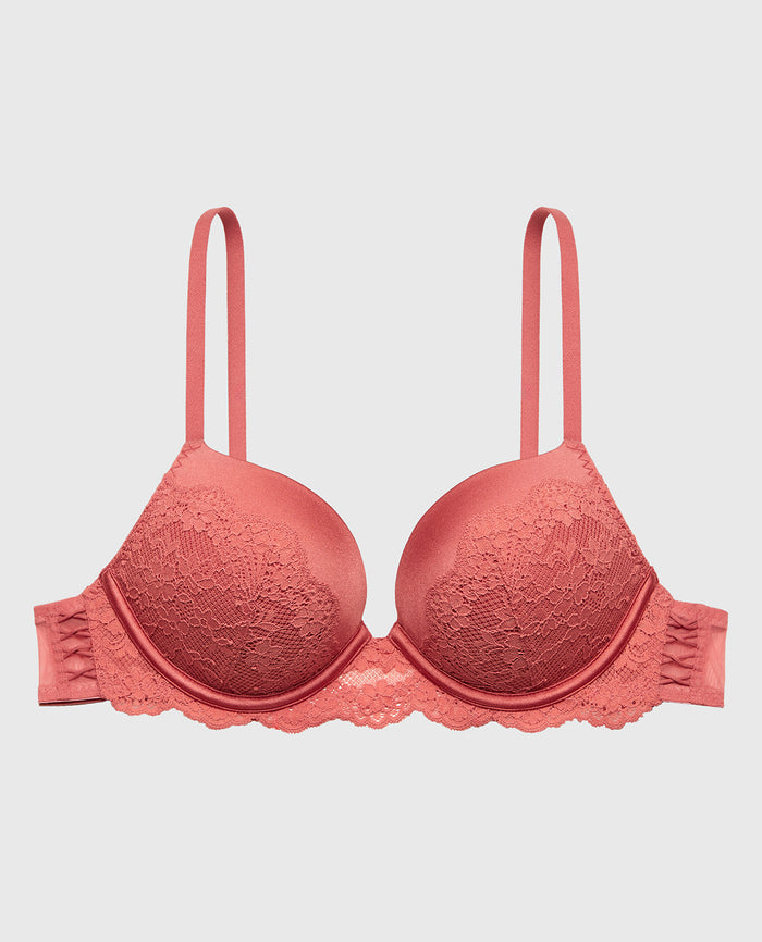 Up 2 Cup Plunge Bra with Timeless Lace Up Detail in Faded Rose