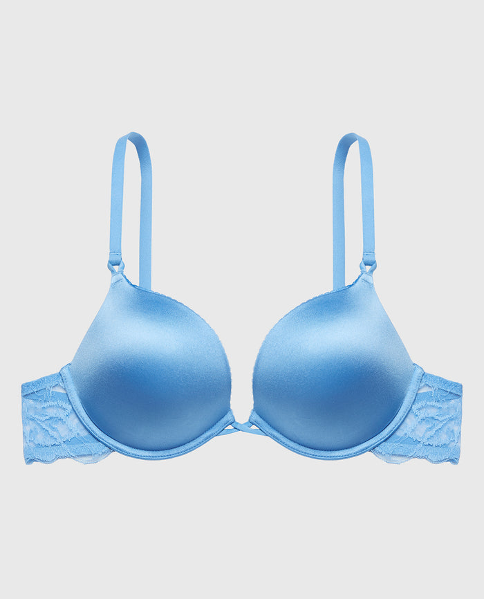Up 2 Cup Push UP Bra With Lush Lace Wing in Azure Blue