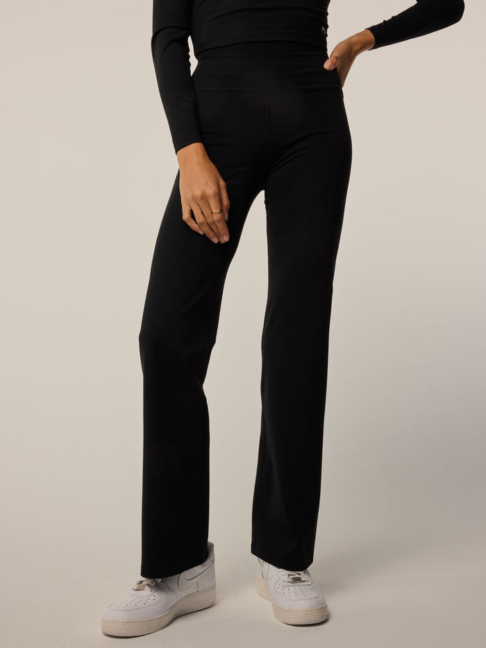 Greyson Clothiers Venus Flare Pant in Black - Front View, High-Rise Waistband and Flared Leg | Greyson Clothiers