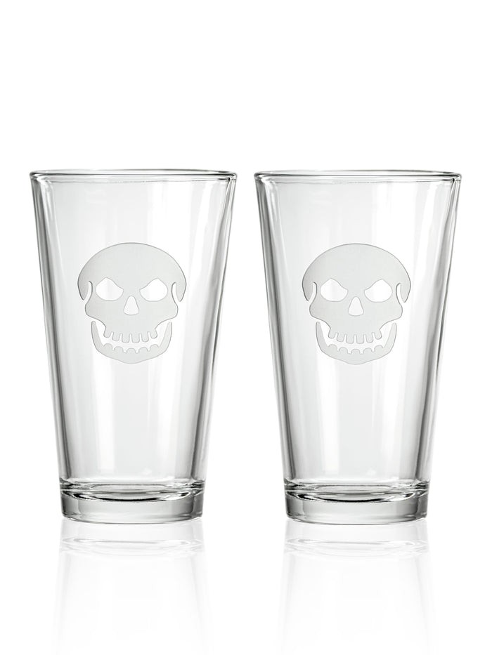 Greyson Clothiers Voodoo Pint Glass Set - Clear 16oz Skull-Etched Glassware, Set of Two | Greyson Clothiers