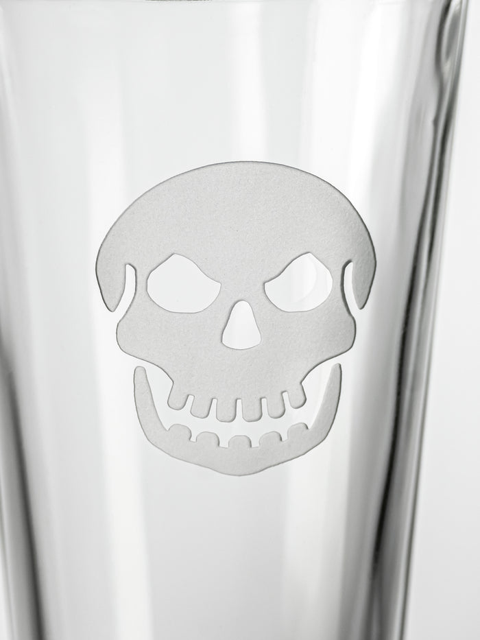Greyson Clothiers Voodoo Pint Glass Set - Close-Up of Etched Skull Logo Detail | Greyson Clothiers