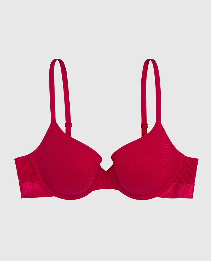 Waffle Lightly Lined Demi Bra in Cosmo Red