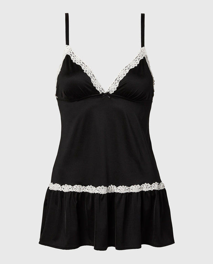 Wicked Lace Micro Dress in Tuxedo Black