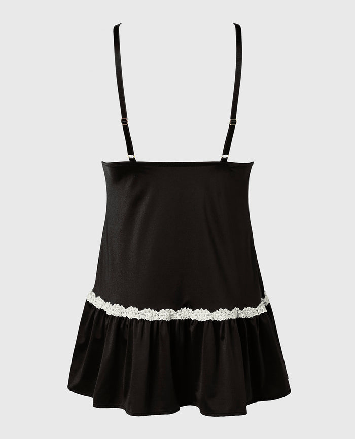 Wicked Lace Micro Dress in Tuxedo Black