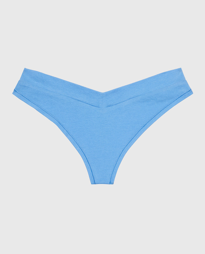 Wide Waist Cotton Thong in Azure Blue