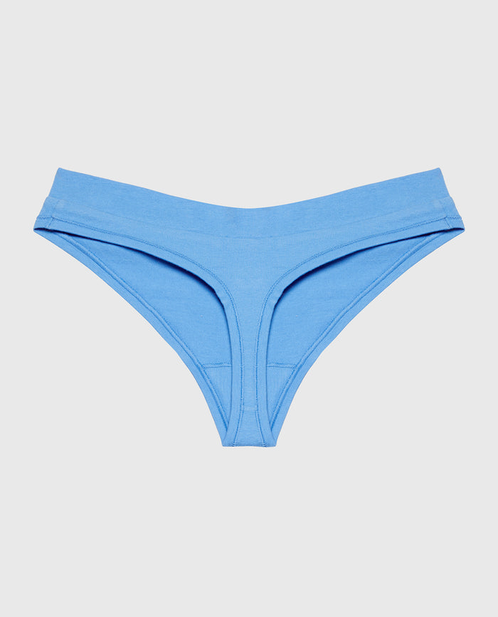 Wide Waist Cotton Thong in Azure Blue