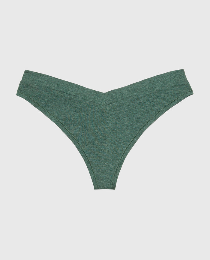 Wide Waist Cotton Thong in Jungle Green Heather