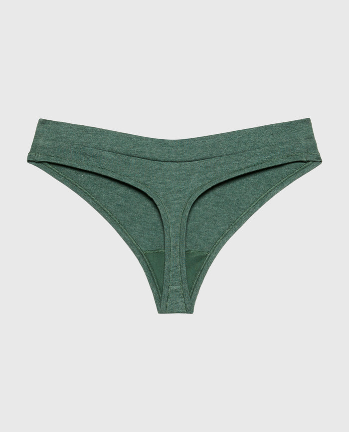 Wide Waist Cotton Thong in Jungle Green Heather