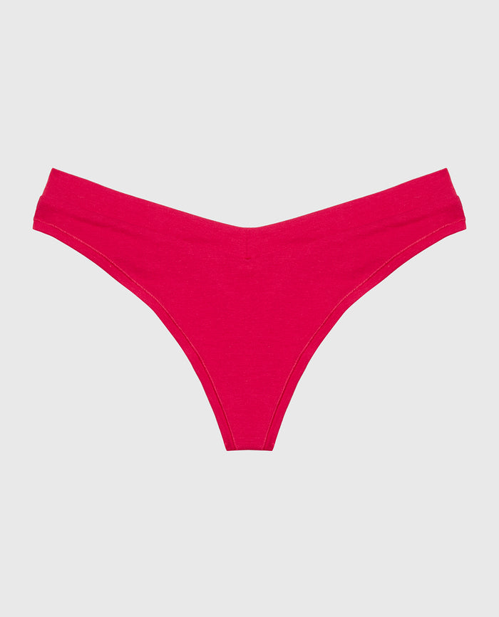 Wide Waist Cotton Thong in Passion Red