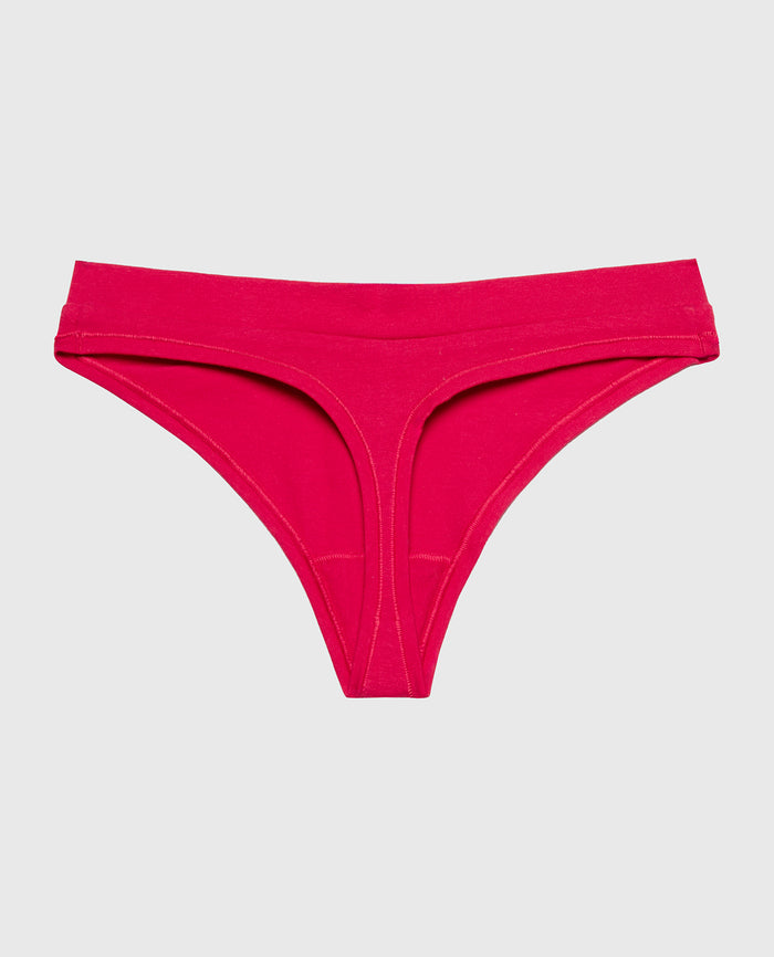 Wide Waist Cotton Thong in Passion Red