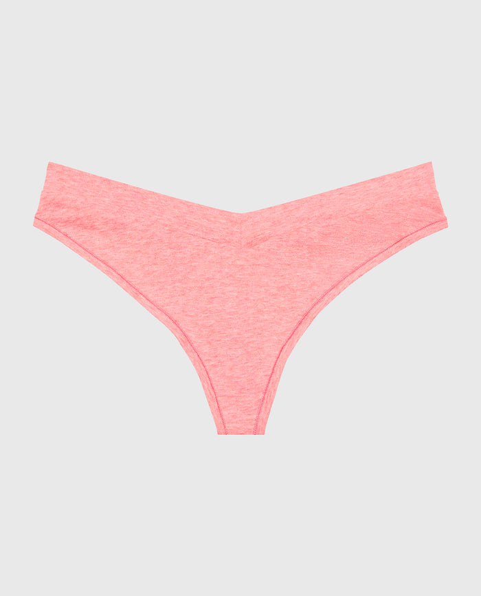 Wide Waist Cotton Thong in Pink Lemonade Heather