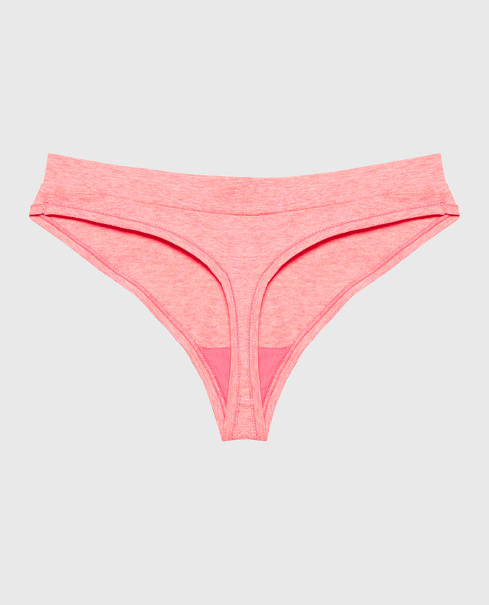 Wide Waist Cotton Thong in Pink Lemonade Heather