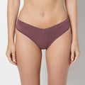 Wide Waist Cotton Thong in Plum Wine
