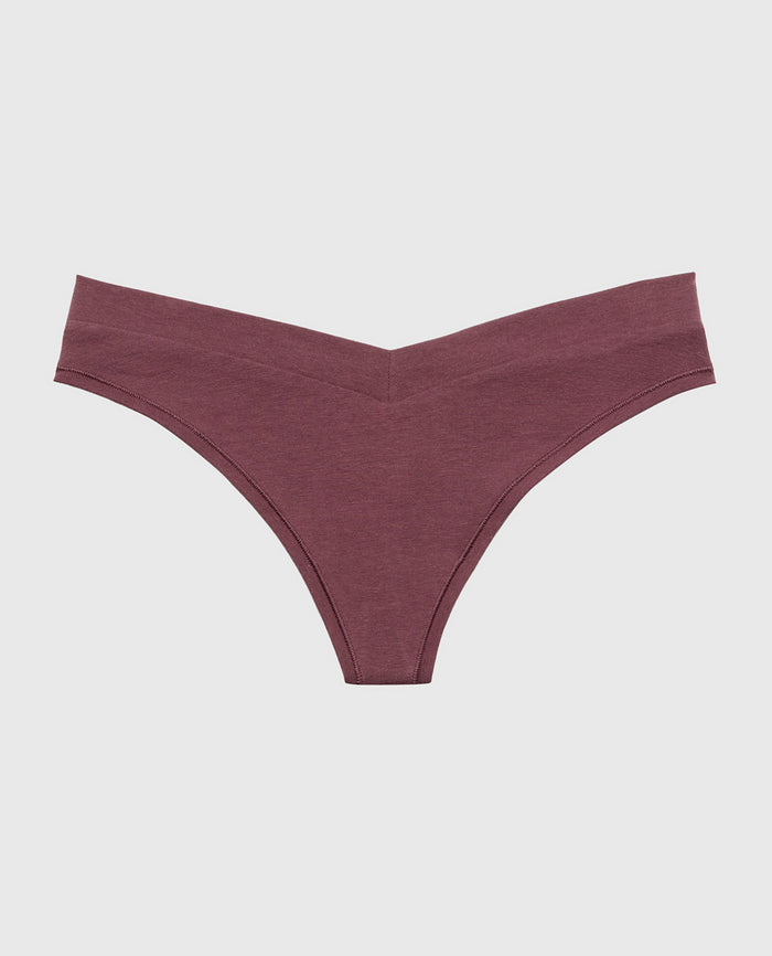 Wide Waist Cotton Thong in Plum Wine