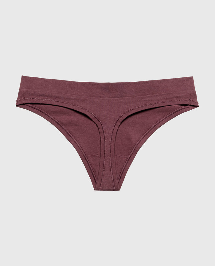 Wide Waist Cotton Thong in Plum Wine