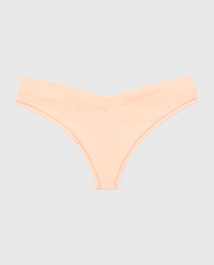 Wide Waist Cotton Thong in Tropical Peach