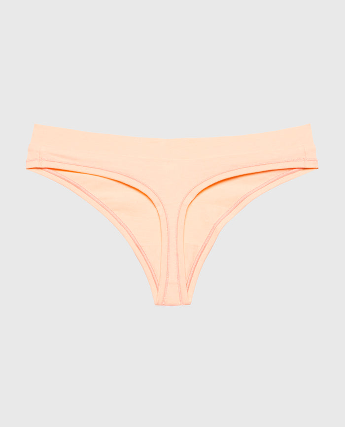 Wide Waist Cotton Thong in Tropical Peach