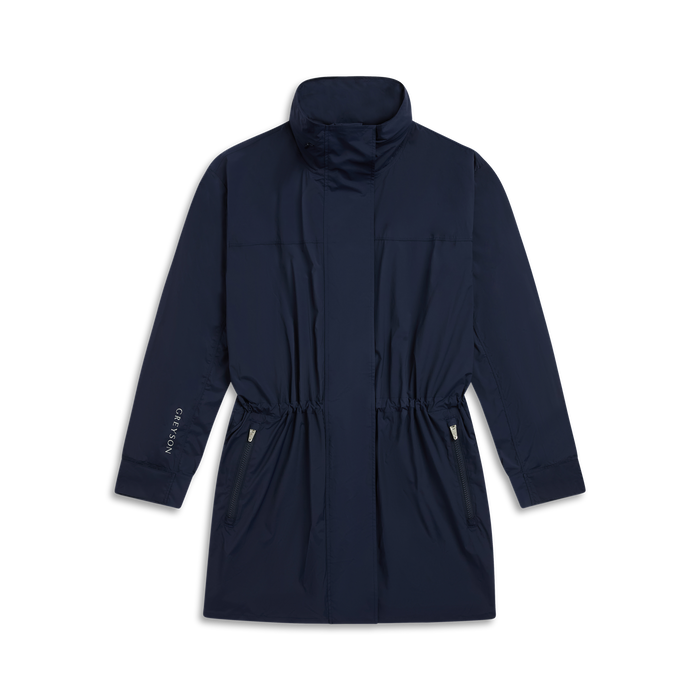 Maltese Blue Wind Anorak - Flat Lay, Drawstring Waist & Zip Pockets Detail | Greyson Clothiers