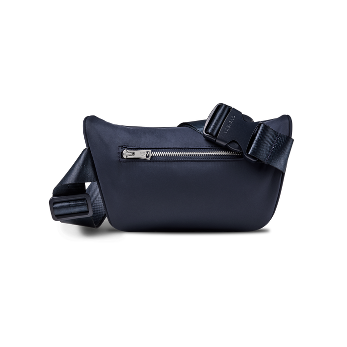 Maltese Blue Wind Cross Body Pack back zip pocket and adjustable strap with Greyson buckle - Back Angle | Greyson Clothiers
