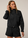 Wind Pinstripe Jacket in black - Front View, women's windproof golf jacket with zip chest pocket | Greyson Clothiers