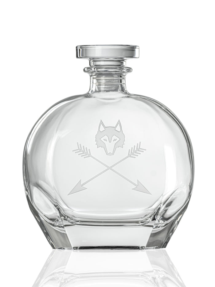 Greyson Clothiers Wolf and Arrows Glass Decanter - Front View | Greyson Clothiers