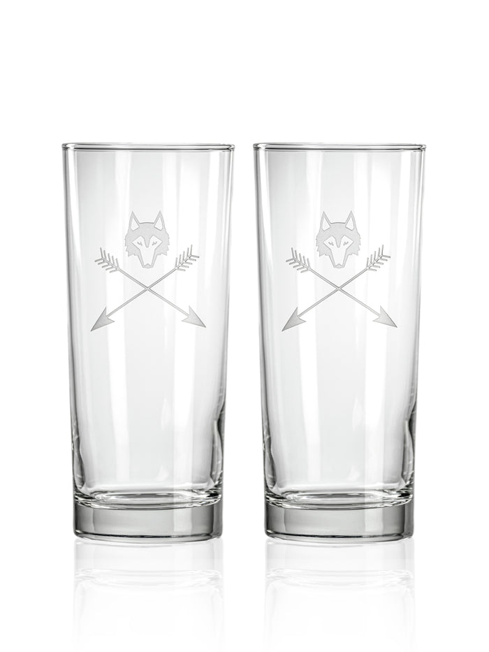 Greyson Clothiers Wolf and Arrows High Ball Glass Set - Clear Etched Highball Glasses, Set of Two | Greyson Clothiers
