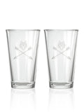 Greyson Clothiers Wolf and Arrows 16oz Pint Glass Set - Clear, Set of Two, Front View | Greyson Clothiers