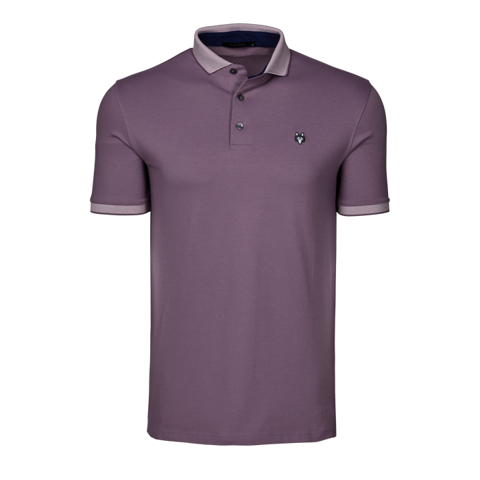 Fig Wolf Icon Short Sleeve Polo - Front View, Contrast Collar Detail | Greyson Clothiers