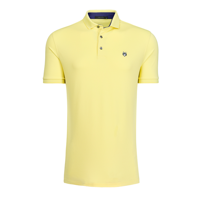 Yellow Wolf Icon Short Sleeve Performance Golf Polo - Front View | Greyson Clothiers