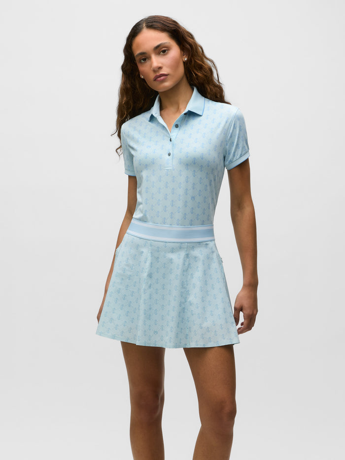 Mineral Mist Wolf Links Scarlett Women's Golf Polo - Full Length On Model | Greyson Clothiers