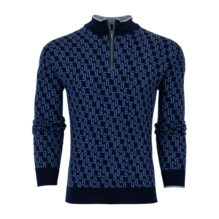 Maltese Blue Wolf Tails Saratoga Quarter-Zip Merino Sweater - Front View | Greyson Clothiers