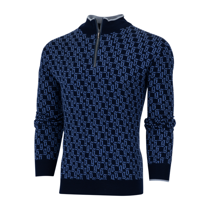 Maltese Blue Wolf Tails Saratoga Quarter-Zip Merino Sweater - Three-Quarter View | Greyson Clothiers