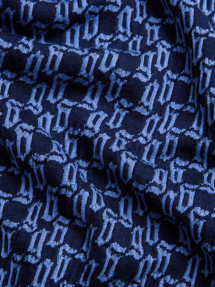 Wolf Tails Saratoga Quarter-Zip - Merino Wool Jacquard Monogram Fabric Texture Detail | Greyson Clothiers