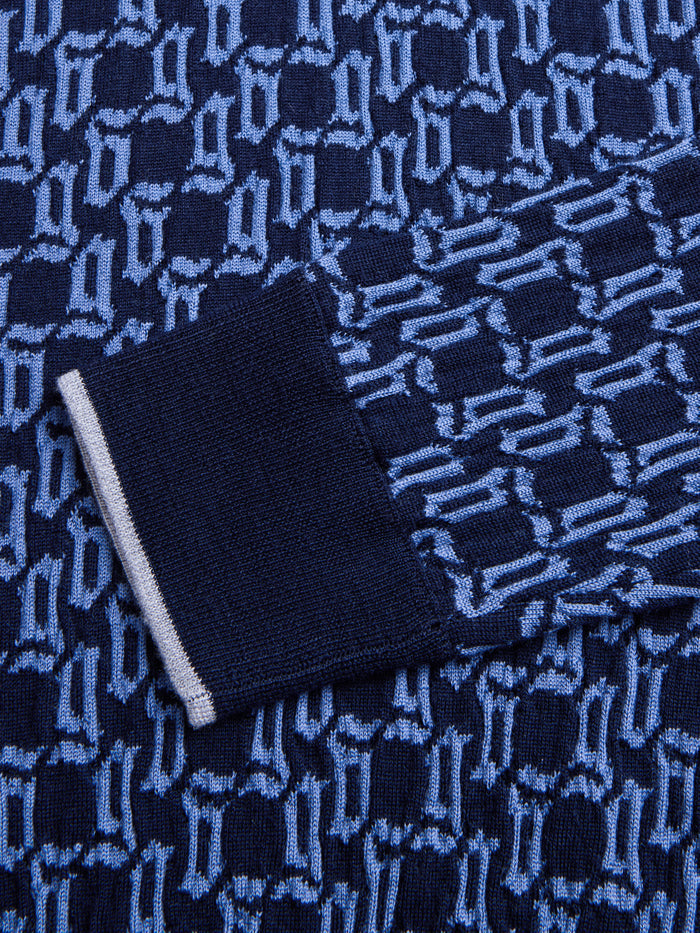 Wolf Tails Saratoga Quarter-Zip - Contrast Tipped Cuff Detail in Maltese Blue Merino | Greyson Clothiers