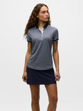 Maltese Blue Wolf Tails Geometric Print Women's Golf Polo - On Model Front View | Greyson Clothiers