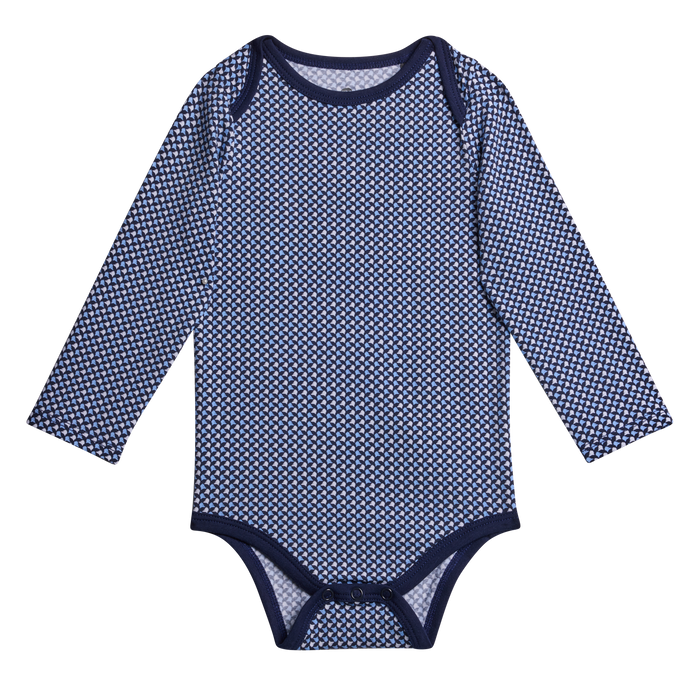 Maltese Blue Wolf Whisperer Pups Onesie - Front Flat Lay, Long Sleeve Pima Cotton with Snap Closure | Greyson Clothiers