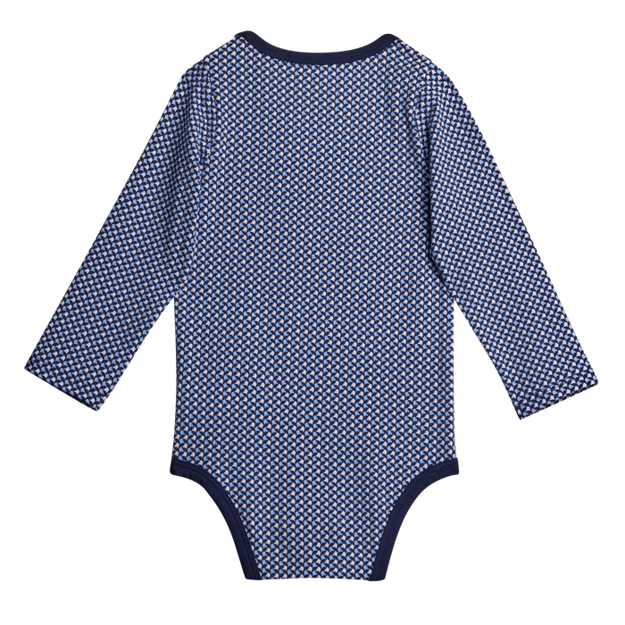 Maltese Blue Wolf Whisperer Pups Onesie - Back Flat Lay, Signature Wolf Print Detail | Greyson Clothiers