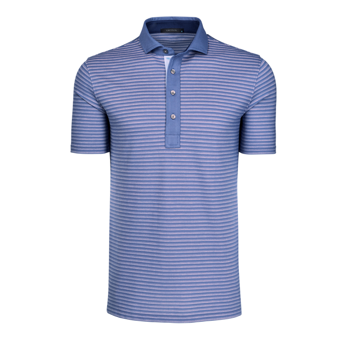 Falcon/Blossom Striped Men's Premium Golf Polo Contrast Collar - Front View | Greyson Clothiers