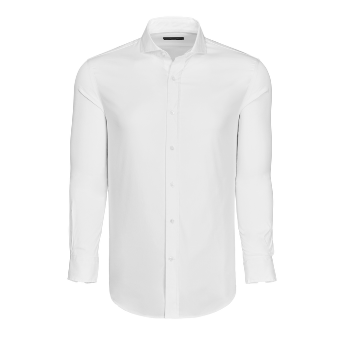 Arctic White Cotton Performance Dress Shirt - Front View | Greyson Clothiers