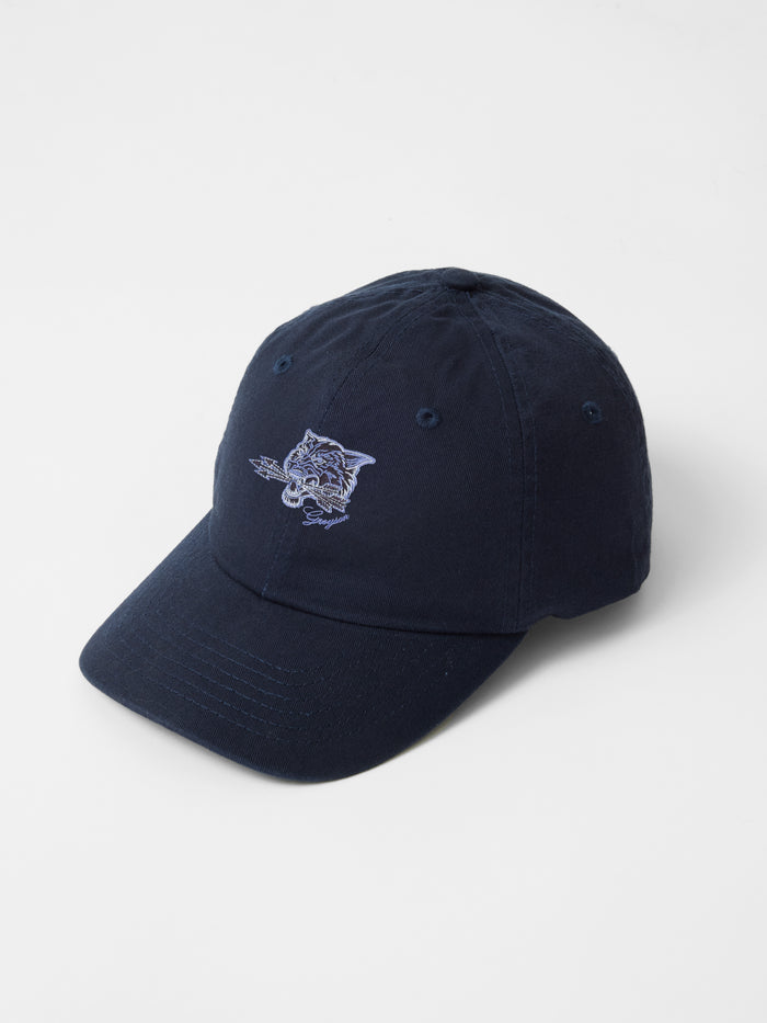 Maltese Blue Cotton Youth Arrow Wolf Hat - Front Angle with Embroidered Wolf Logo | Greyson Clothiers