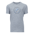 Light Grey Heather Youth Playing Wolf Tee - Front View, Greyson Pups Circle Wolf Graphic | Greyson Clothiers
