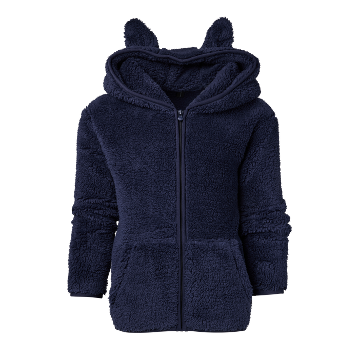 Maltese Blue Youth Wolf Sherpa Hoodie with Wolf Ears, Full-Zip - Front View | Greyson Clothiers