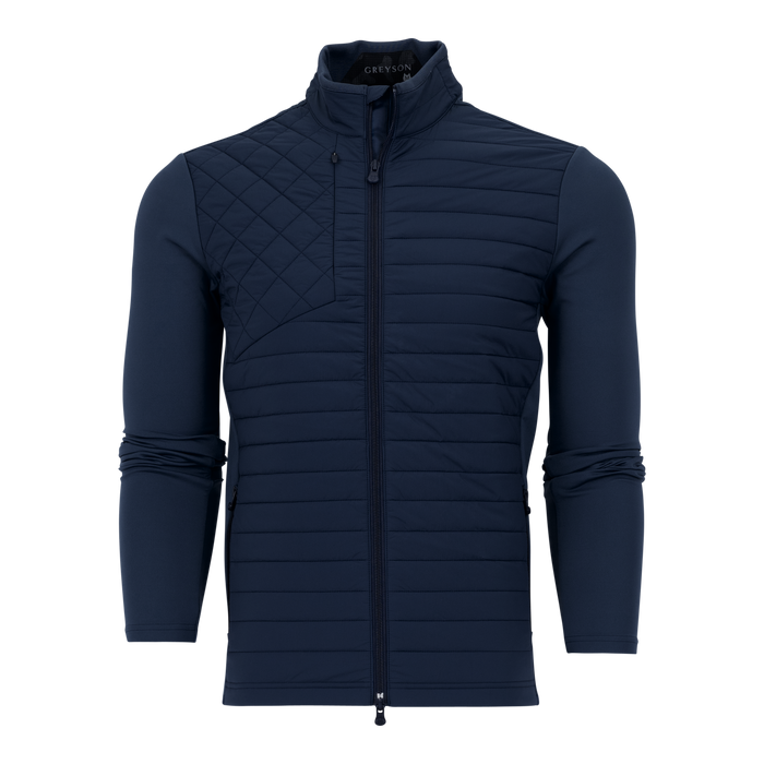 Maltese Blue Greyson Yukon Hybrid Jacket - Channel-Quilted Front, Full Zip, Front View | Greyson Clothiers