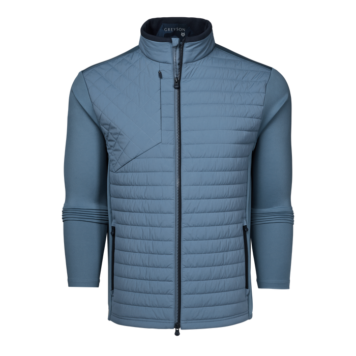 Pacific Fog Greyson Yukon Ultralight Hybrid Jacket - Channel-Quilted Front, Full Zip, Front View | Greyson Clothiers