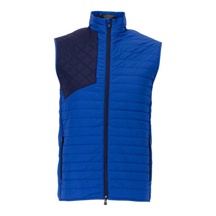 Maltese Blue Colorblock Hybrid Golf Vest, Quilted Shoulder Panel - Front View | Greyson Clothiers