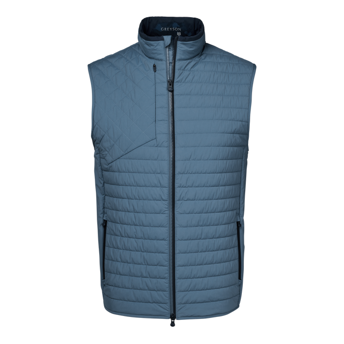 Pacific Fog Quilted Hybrid Golf Vest, Full-Zip - Front View | Greyson Clothiers Yukon Ultralight