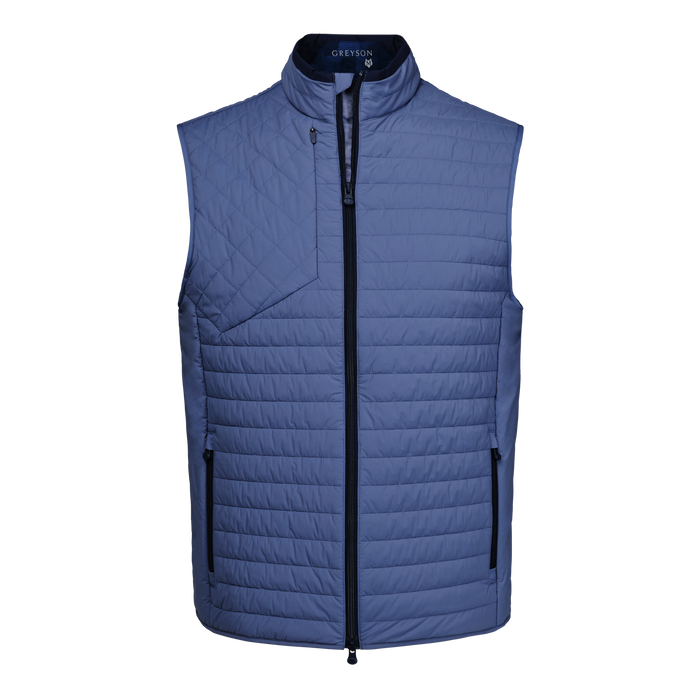 Grove Blue Quilted Ultralight Hybrid Golf Vest, Full-Zip - Front View | Greyson Clothiers Yukon