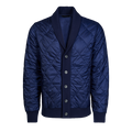 Greyson Clothiers Yukon X-Lite Cardigan in Maltese Blue - Front View, Ribbed Shawl Collar, Lightweight Quilted Golf Layer